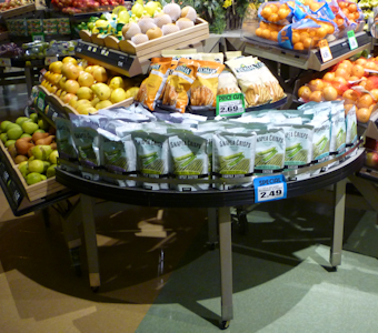 retail produce displays, tables