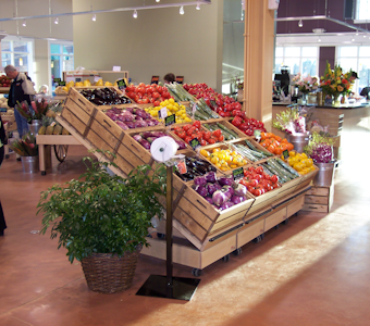 produce merchandising fixtures, tables and carts